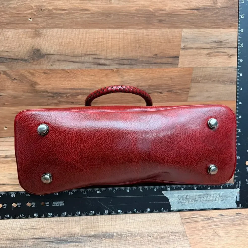 Patricia Nash Discovery Washed Woven Augusta Satchel handbag red leather